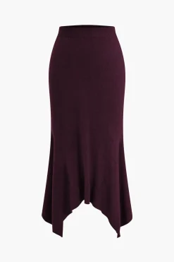 MICAS Knitwear|Knit Bottoms-Solid Sweater Asymmetrical Skirt
