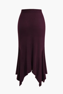 MICAS Knitwear|Knit Bottoms-Solid Sweater Asymmetrical Skirt