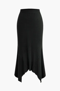 MICAS Knitwear|Knit Bottoms-Solid Sweater Asymmetrical Skirt