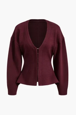 MICAS Outerwear|Knitwear-Solid Sweater Buckle Cardigan MAROON