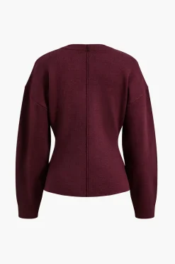 MICAS Outerwear|Knitwear-Solid Sweater Buckle Cardigan MAROON