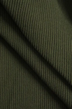 MICAS Knit Dresses-Solid Sweater Button Fake Pockets Mini Dress OLIVE