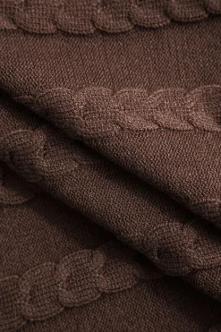 MICAS Knit Dresses-Solid Sweater Cable Knit Bodycon Mini Dress COFFEE