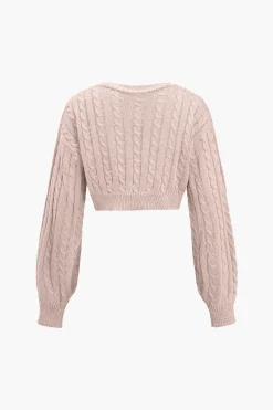 MICAS Knitwear|Knit Tops-Solid Sweater Twist Knot V-Neck Long-Sleeve Top