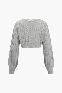 MICAS Knitwear|Knit Tops-Solid Sweater Twist Knot V-Neck Long-Sleeve Top