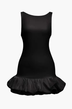 MICAS Mini Dresses-Solid Tank Ruffle Hem Mini Dress