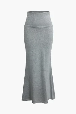 MICAS Skirt Sets-Solid Tank Top And Mermaid Maxi Skirt Set GRAY