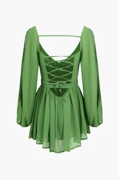 MICAS Mini Dresses-Solid Tie Back Braided Mini Dress GREEN