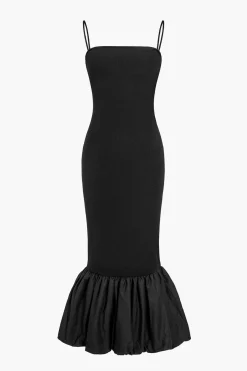 MICAS Knit Dresses-Solid Tie Back Slip Mermaid Sweater Dress BLACK