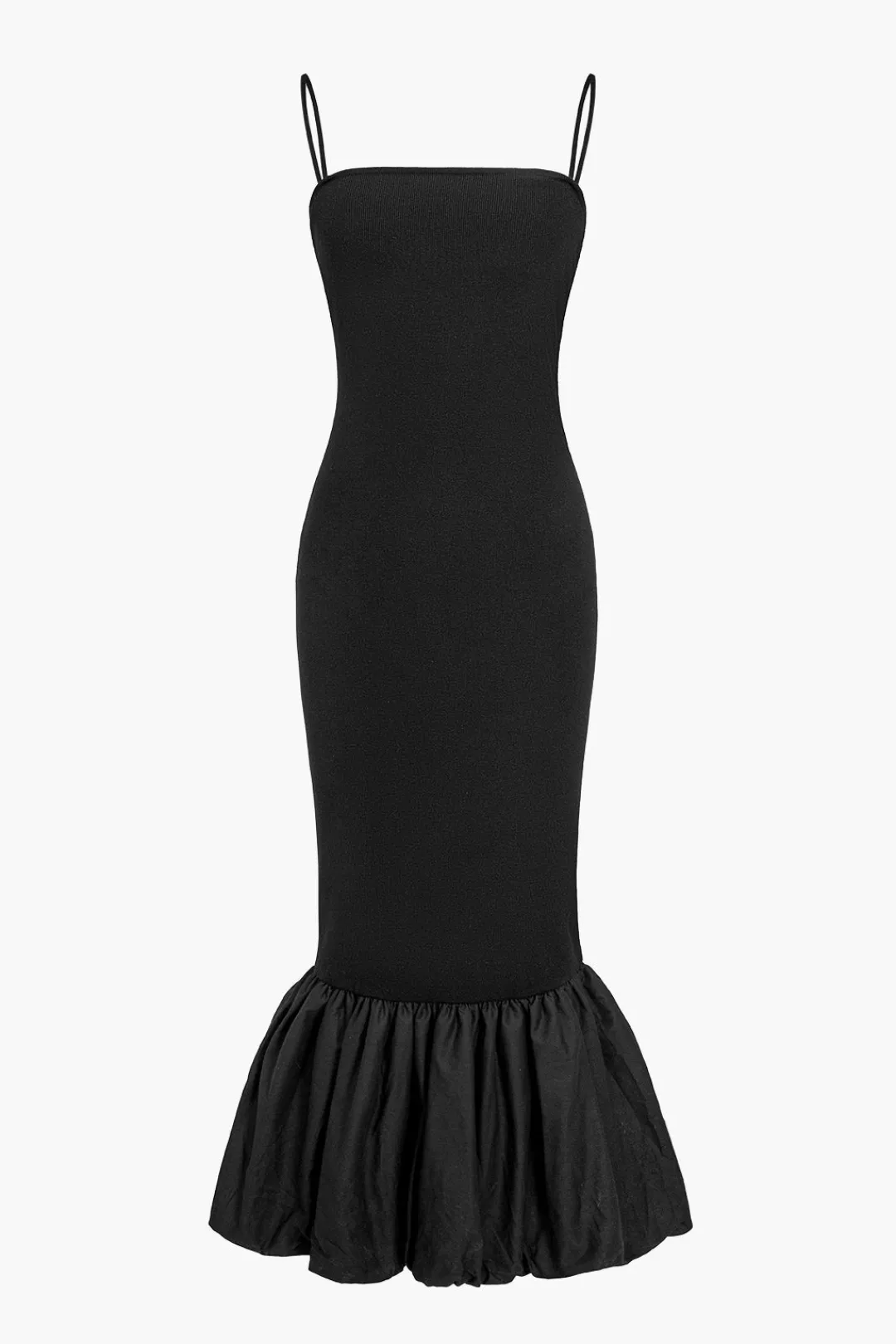 MICAS Knit Dresses-Solid Tie Back Slip Mermaid Sweater Dress BLACK