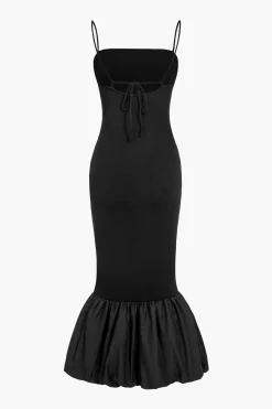 MICAS Knit Dresses-Solid Tie Back Slip Mermaid Sweater Dress BLACK