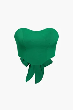 MICAS Pant Sets-Solid Tie Backless Tube Top And Cargo Trouser Set GREEN