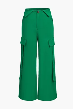 MICAS Pant Sets-Solid Tie Backless Tube Top And Cargo Trouser Set GREEN
