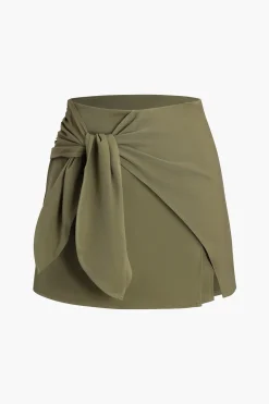 MICAS Shorts-Solid Tie Front Mini Skorts SAGE
