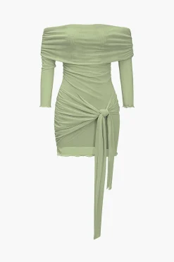 MICAS Mini Dresses|Long Sleeve Dresses-Solid Tie Front Off Shoulder Mini Dress