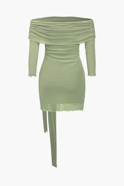 MICAS Mini Dresses|Long Sleeve Dresses-Solid Tie Front Off Shoulder Mini Dress