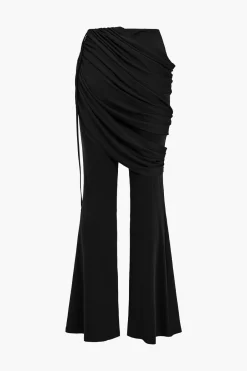 MICAS Pant Sets-Solid Top And Asymmetrical Drawstring Flared Trouser Set