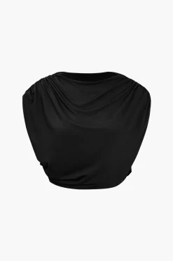 MICAS Pant Sets-Solid Top And Asymmetrical Drawstring Flared Trouser Set