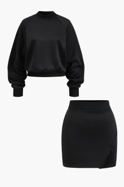 MICAS Skirt Sets-Solid Top And Skirt Set BLACK