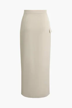 MICAS Skirt Sets-Solid Tube Top And Wrap Split Midi Skirt Set BEIGE