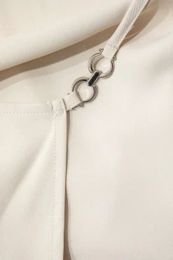 MICAS Skirt Sets-Solid Tube Top And Wrap Split Midi Skirt Set BEIGE