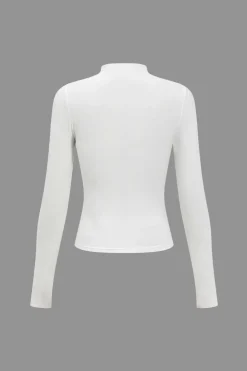 MICAS Long Sleeve Tops|Long Sleeves Tops-Solid Twist Knot Long-Sleeve Top WHITE