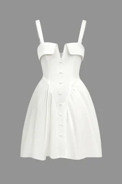 MICAS Mini Dresses-Solid V-neck A Line Slip Mini Dress OPTICAL WHITE