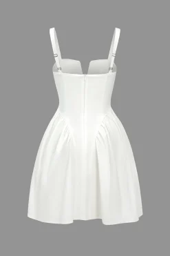 MICAS Mini Dresses-Solid V-neck A Line Slip Mini Dress OPTICAL WHITE