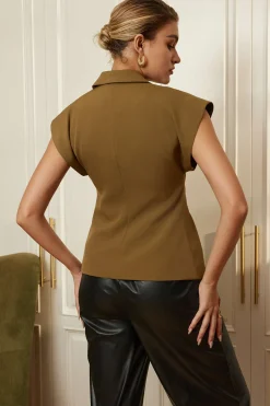 MICAS Outerwear|Outerwear-Solid V-neck Button Jacket KHAKI