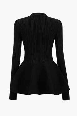 MICAS Outerwear|Knitwear-Solid V-neck Puff Hem Sweater Cardigan