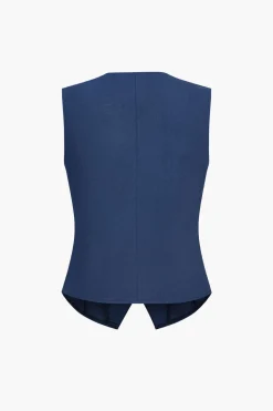 MICAS Short Sets-Solid V-neck Vest And Shorts Set NAVY