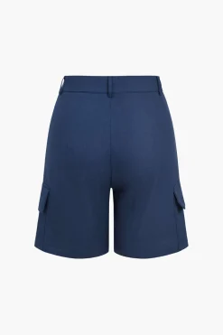 MICAS Short Sets-Solid V-neck Vest And Shorts Set NAVY