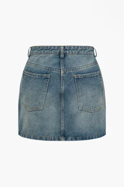 MICAS Skirts-Solid Washed Pocket Zipper Denim Skirt LIGHT WASH BLUE
