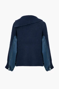 MICAS Outerwear|Outerwear-Solid Zipper Detail Patchwork Sweater Cardigan