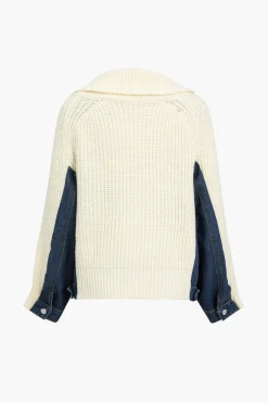 MICAS Outerwear|Outerwear-Solid Zipper Detail Patchwork Sweater Cardigan