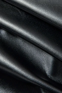 MICAS Outerwear|Outerwear-Solid Zipper Hooded Faux Leather Jacket BLACK