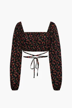 MICAS Long Sleeve Tops|Long Sleeves Tops-Square Neck Super Cropped Long Sleeve Top BLACK