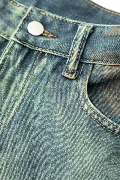 MICAS Cargo Pants|Jeans-Stained Multi Flap Pocket Straight Leg Cargo Jeans STEEL BLUE