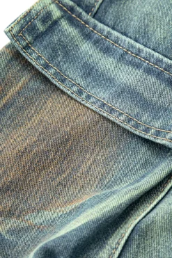 MICAS Cargo Pants|Jeans-Stained Multi Flap Pocket Straight Leg Cargo Jeans STEEL BLUE