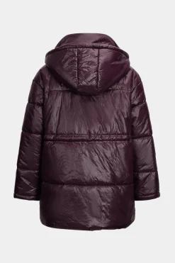 MICAS Outerwear|Outerwear-Stand Collar Zipper Hooded Puffer BURGUNDY
