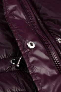 MICAS Outerwear|Outerwear-Stand Collar Zipper Hooded Puffer BURGUNDY