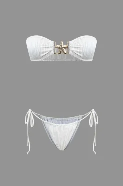 MICAS Swimwear|Vacation Sets-Starfish Decor Bandeau Tie Bikini Set WHITE