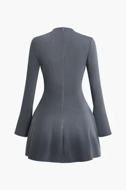 MICAS Long Sleeve Dresses|Mini Dresses-Stitching Bell Sleeve Mini Dress GRAY