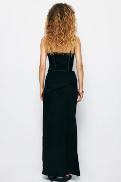 MICAS Maxi Dresses-Stitching Cut Out Slip Slit Maxi Dress BLACK