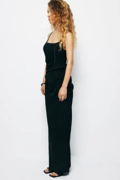 MICAS Maxi Dresses-Stitching Cut Out Slip Slit Maxi Dress BLACK