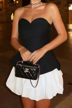 MICAS Mini Dresses-Strapless Patchwork Sleeveless Mini Dress BLACK