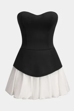 MICAS Mini Dresses-Strapless Patchwork Sleeveless Mini Dress BLACK