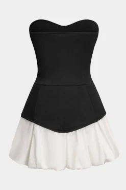 MICAS Mini Dresses-Strapless Patchwork Sleeveless Mini Dress BLACK