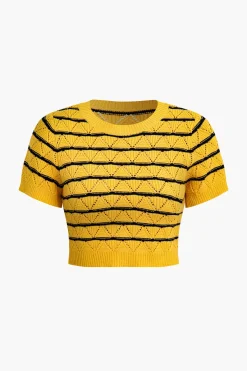 MICAS Knit Sets-Stripe Crop Knit Top And Shorts Set