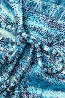 MICAS Outerwear|Outerwear-Stripe Feather Detail Tie Front Long Sleeve Knit Cardigan BLUE